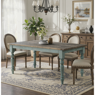 Sunvega Powder Coat Weathered Brown and Antique Blue Finish Rectangular Dining Table