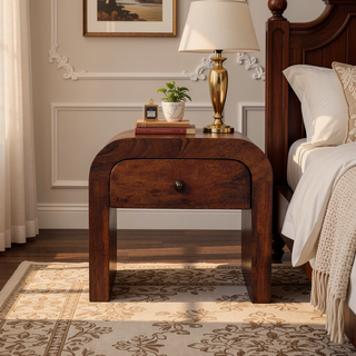 Sunvega Honey Caramel Solid Wood Bedside Table with One Drawer Storage