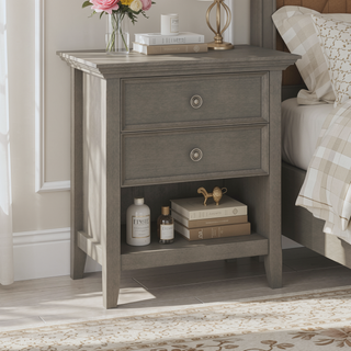 Sunvega Handcrafted Solid Wood Farmhouse Grey Bedside Table with Drawers