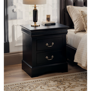 Sunvega Black Finish Traditional Bedroom Nightstand with Two Drawers and Metal Handles