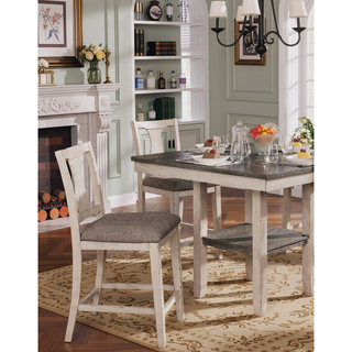 Sunvega Rustic Style Antique White 5pc Dining Set with Plank Design Table