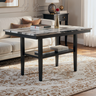 Sunvega 60 Inch Counter Dining Table with Black Base and Marble Top