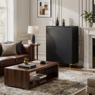 Sunvega Black Wood Grain 5-Drawer Chest with Gold Legs for Bedroom