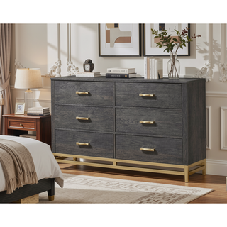 Sunvega Contemporary Gray Finish Dresser with Six Storage Drawers and Gold Accents