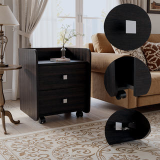 Sunvega Aura Nightstand End Table with Two Drawers and Metal Handle -Black