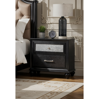 Sunvega Modern Style Black Silver Finish Wooden Nightstand with Two Storage Drawers