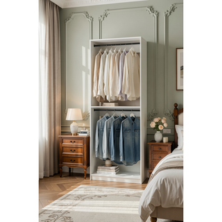 Sunvega 32 Inch Freestanding Modular Walk-In Closet with Oak Finish and Two Rods