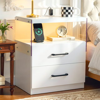 Sunvega Modern LED Nightstand with Adjustable Lights and 2 Drawers for Bedroom