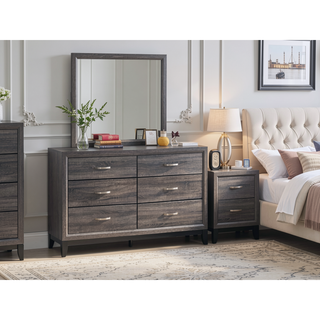 Sunvega White Laminate Nightstand with Wood Grain Detailing and Two Spacious Drawers