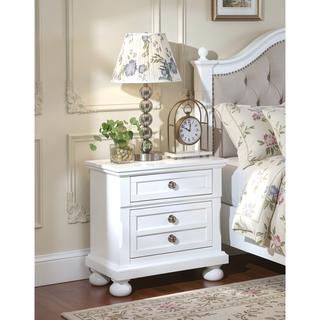 Sunvega White Wood Veneer Nightstand with Felt Lined Drawer for Bedroom