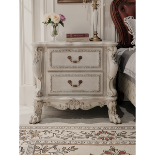 Sunvega Dresden II Bone White Finish Nightstand with Two Spacious Storage Drawers
