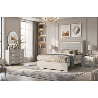 Sunvega Contemporary White Wash Stone Gray French Dovetail Drawer Chest with Wood Panels