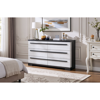 Sunvega Modern Contemporary Style Ebony Cream Finish Six Drawers Wooden Dresser