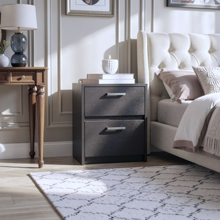 Sunvega 2 Drawer Nightstand with Metal Handles for Bedroom or Living Room