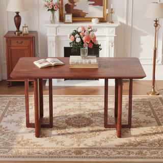 Sunvega Natural Solid Wood Dining Table with Imitation Rattan Legs for Dining Room
