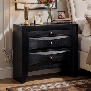 Sunvega Black 2-Drawer Nightstand with Pull-out Tray and Soft Felt Lining