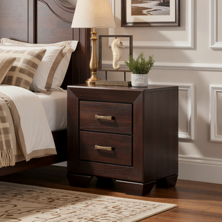 Sunvega Dark Cocoa Rectangular Nightstand with Dual Storage Drawers and Sturdy Wooden Frame