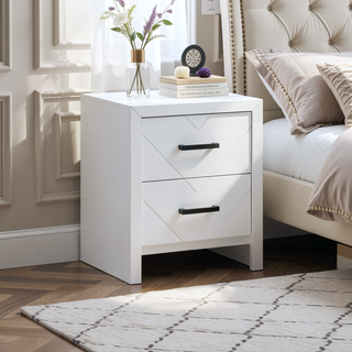Sunvega Fully Assembled Nightstand with V Shape Embossing and Black Handles