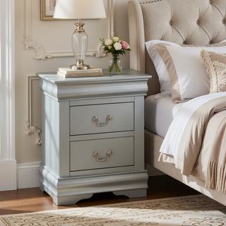 Sunvega Platinum Nightstand with Two Drawers for Bedroom Storage and Organization