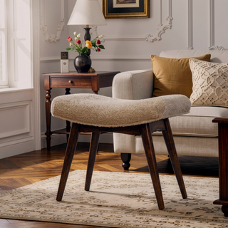 Sunvega Honey Caramel Boucle Cream Curved Bench with Solid Wood Legs for Hallway