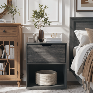 Sunvega Light Gray Nightstand End Table with Drawer and Open Shelf