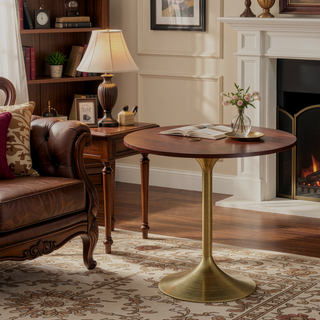 Sunvega Handcrafted Walnut Mango Wood Round Dining Table for 3