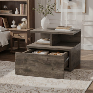 Sunvega Floating Nightstand with 2-Tier Shelf and Spacious Drawer for Easy Storage