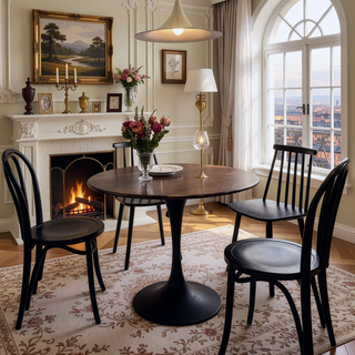 Sunvega Modern Round Dining Table with MDF Top and Sturdy Steel Base for Kitchen