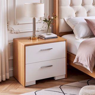 Sunvega White and Chrome 2-Drawer Nightstand with High Gloss Finish and Smooth Ball Bearing Glides