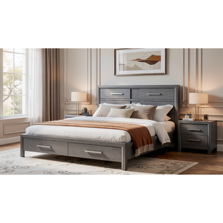 Sunvega Modern Gray Wood 5-Drawer Chest with Silver Handles for Bedroom