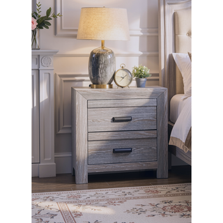 Sunvega Contemporary Nightstand End Table with Two Storage Drawers and Metal Hand Pull