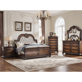 Sunvega Traditional Brown Cherry Finish Marble Top Three Drawer Nightstand