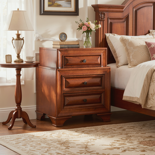 Sunvega Charming Oak Nightstand With Curved Fronts And Three Drawers