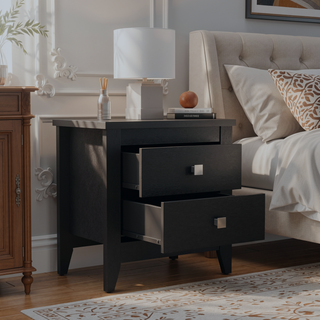 Sunvega Modern Nightstand with Two Drawers and Four Legs in Black Wengue Finish