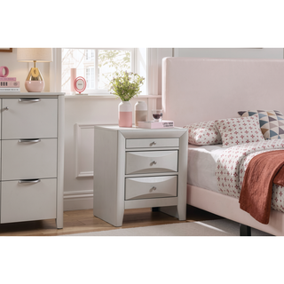Sunvega Elegant Silver Champagne Nightstand with Three Spacious Drawers and Curved Fronts