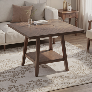 Sunvega Walnut Brown Transitional Gathering Height Table for Dining Room