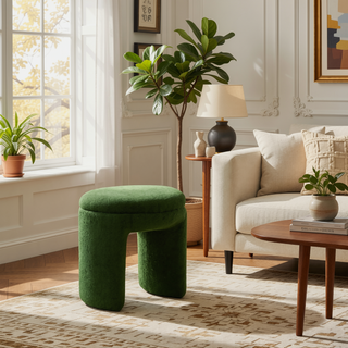Sunvega Contemporary Green Teddy-like Fabric Accent Stool for Living Room