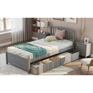 Sunvega Twin Wood Platform Storage Bed Frame with Two Drawers and Headboard