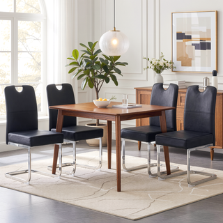 Sunvega Set of 4 White Thickened PU Dining Chairs with Ergonomic Design and Non-Slip Feet