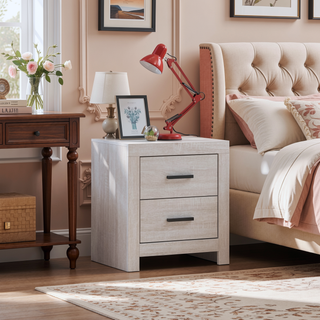 Sunvega Coastal White 2-Drawer Nightstand with Matte Bronze Handles for Bedroom