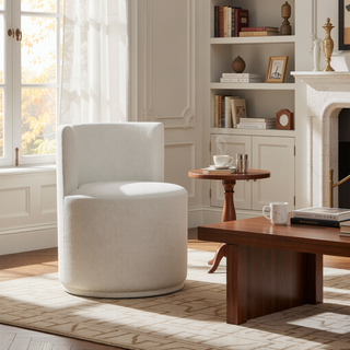 Sunvega Modern Swivel Upholstered Side Chair with Soft Beige Fabric and 360° Base