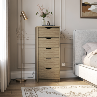 Sunvega Slim 5-Drawer Storage Chest of Drawers in Natural Oak for Limited Space