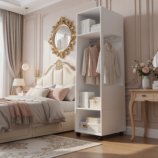 Sunvega Compact White Wardrobe with Integrated Mirror and Ample Shelving for Bedroom