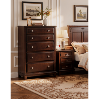 Sunvega Cappuccino Wood Veneer Night Stand with Silver Hardware for Bedroom