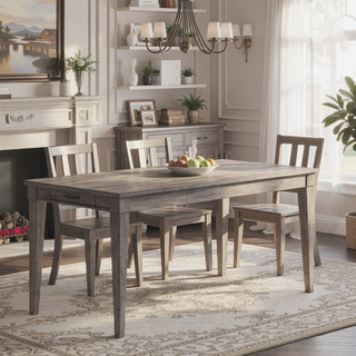 Sunvega Rustic Gray Dining Table with Two Storage Drawers and Leaf