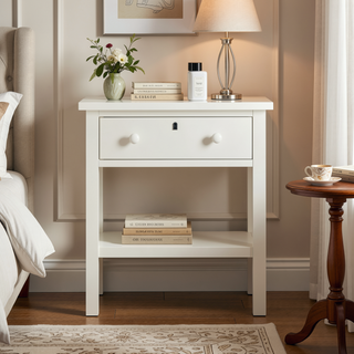 Sunvega Antique White Distressed Finish Nightstand with Faux Keyhole Accent