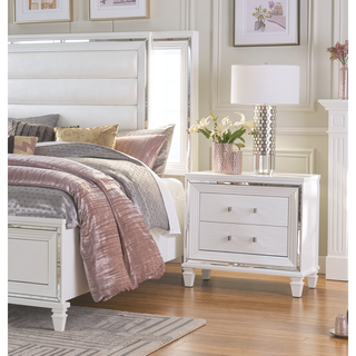 Sunvega White Silver Finish Nightstand with 2 Dovetail Drawers and Acrylic Bar Pulls