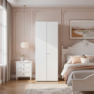 Sunvega Wenge 2-Door Tall Wardrobe Cabinet with Hanging Rod for Bedroom