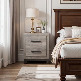 Sunvega Deena 25 Inch Classic 2 Drawer Nightstand with Metal Handles