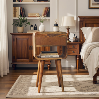 Sunvega Mini Solid Mango Wood Nightstand with Oak-ish Finish and Curved Edges
